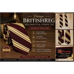 British Repp Vintage Regimental Stripe Tie Burgundy Gold Woven in England Mens